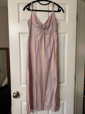 O'Neill Light Pink Striped Midi Dress with Spaghetti Straps